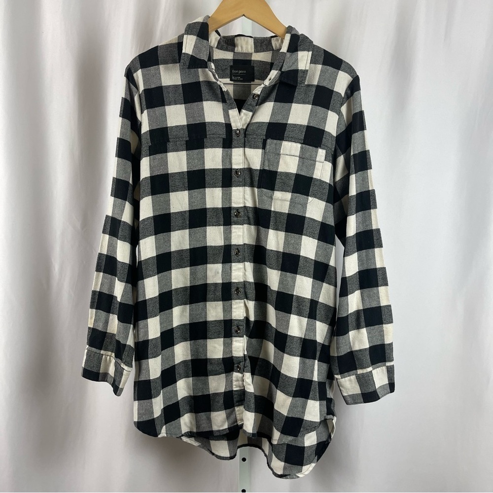 Free Press Large Buffalo Plaid Flannel Tunic Longline Button Down Shirt Chore